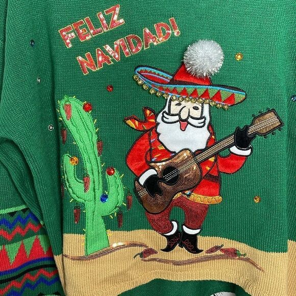 Ugly Christmas Holiday Sweater Feliz Navidad Southwest Santa XXL (20) - Picture 2 of 8